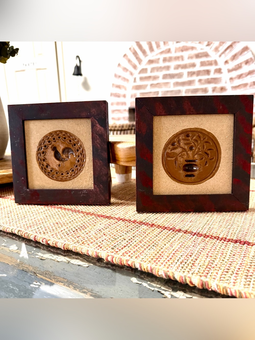 Vintage Hand Crafted, pair of rustic wall art